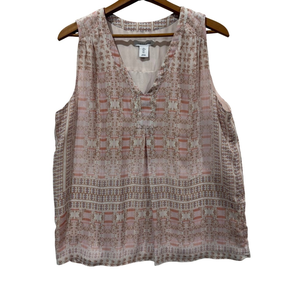 Tabitha Webb Pink Floral Metallic Stripe‎ V-Neck Sleeveless Blouse Lined Large
